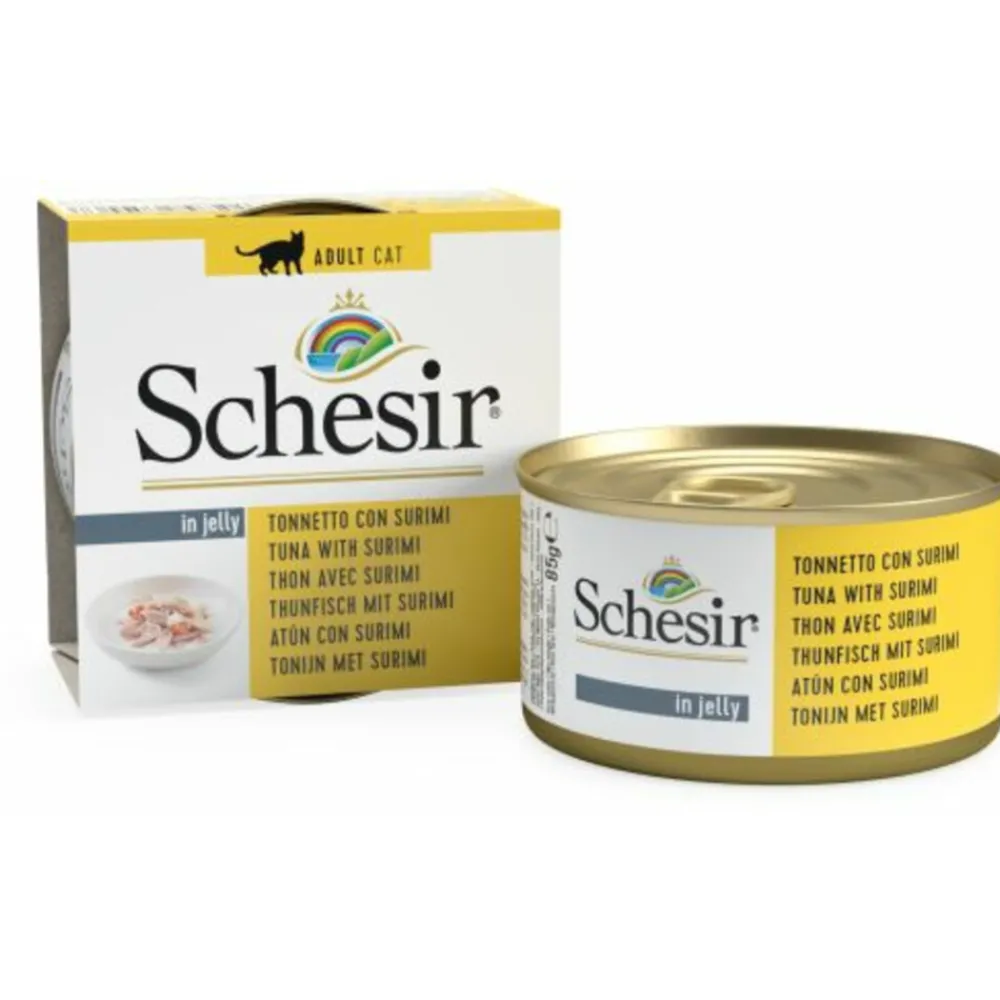 Kattenvoer<Schesir 12x Kattenvoer Tonijn en Surimi in Gelei 85 gr