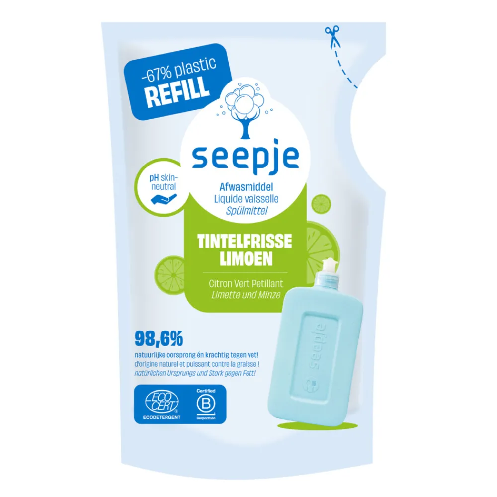 Handafwas<Seepje 8x Afwasmiddel Re-fill Tintelfrisse Limoen Geur 500 ml