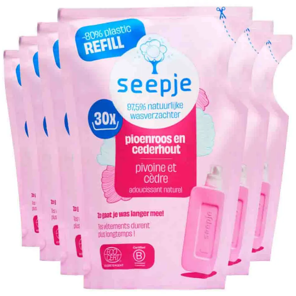 Outlet 6x Wasverzachter Navulling Pioenroos en Cederhout 30 Wasbeurten 750 ml Wasverzachter