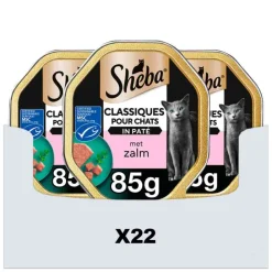 Kattenvoer<Sheba 22x Adult Kattenvoer Classic Paté Natvoer Zalm Kuipjes 85 gr