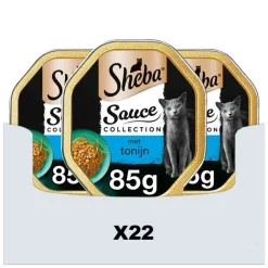 Kattenvoer<Sheba 22x Kattenvoer Natvoer Sauce Lovers Tonijn 85 gr