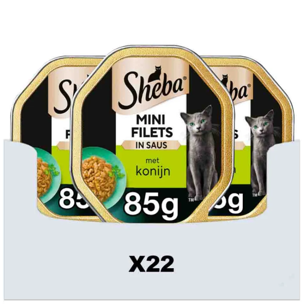 Kattenvoer<Sheba 22x Mini Filets Adult Kattenvoer Natvoer Konijn in Saus 85 gr