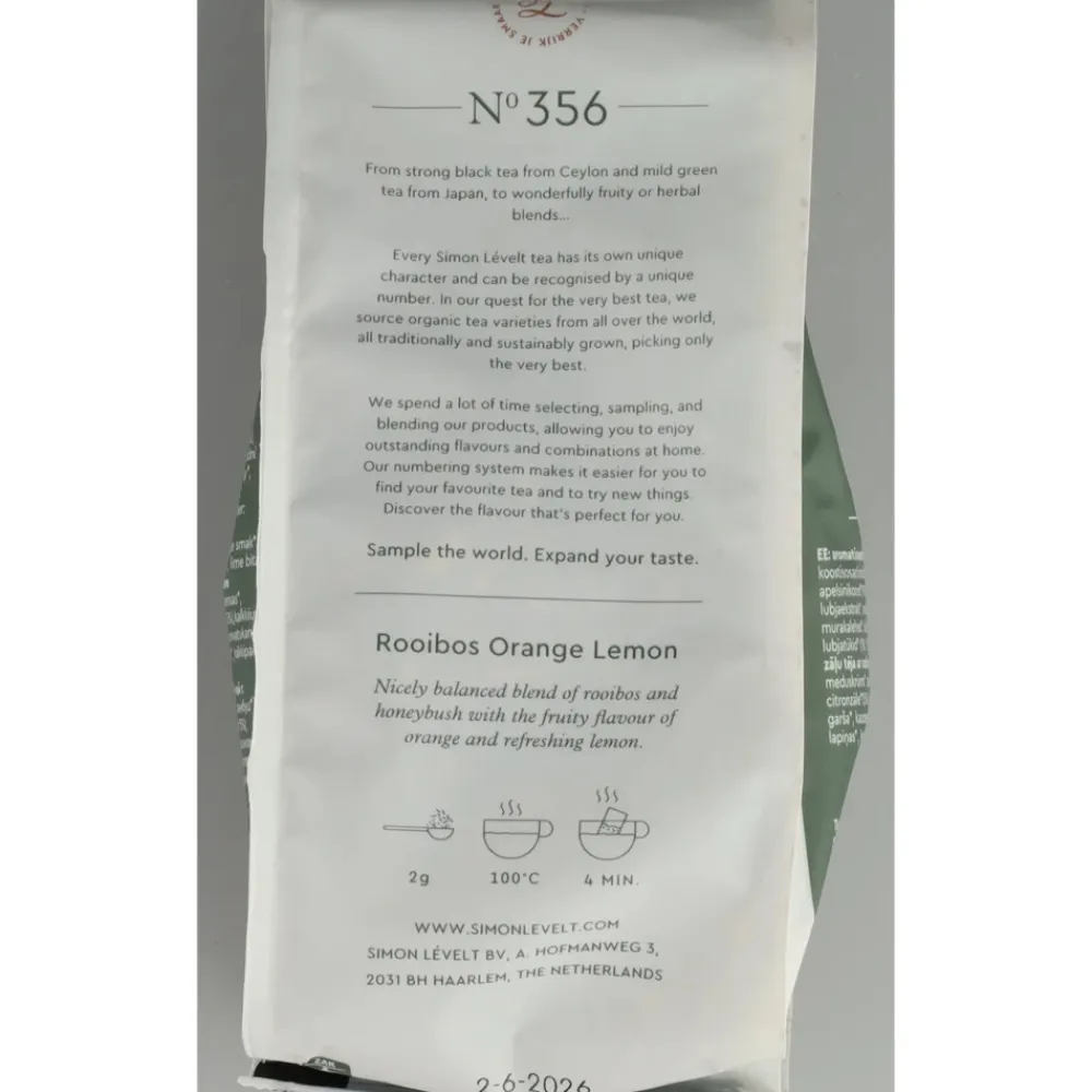 Thee<Simon Levelt 3x Premium Organic Thee Rooibos Orange Lemon 110 gr