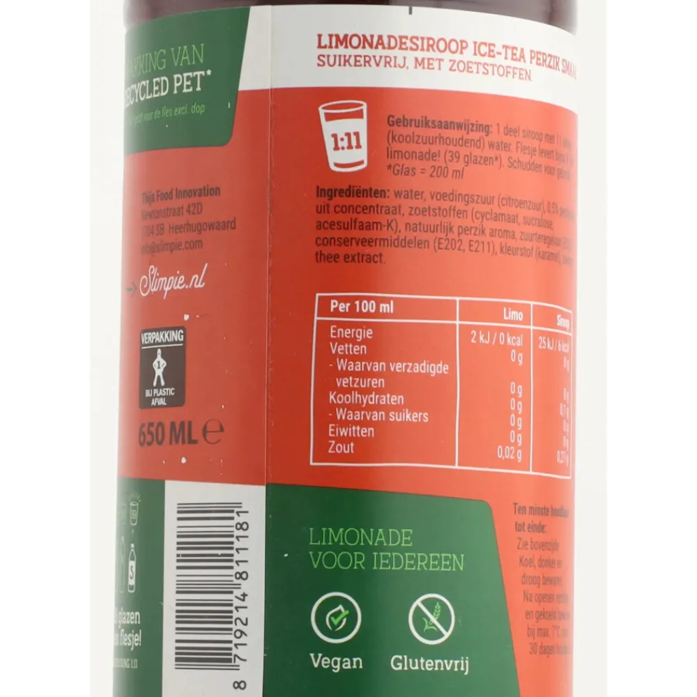 3x Siroop Ice Tea Perzik 650 ml^Slimpie Clearance