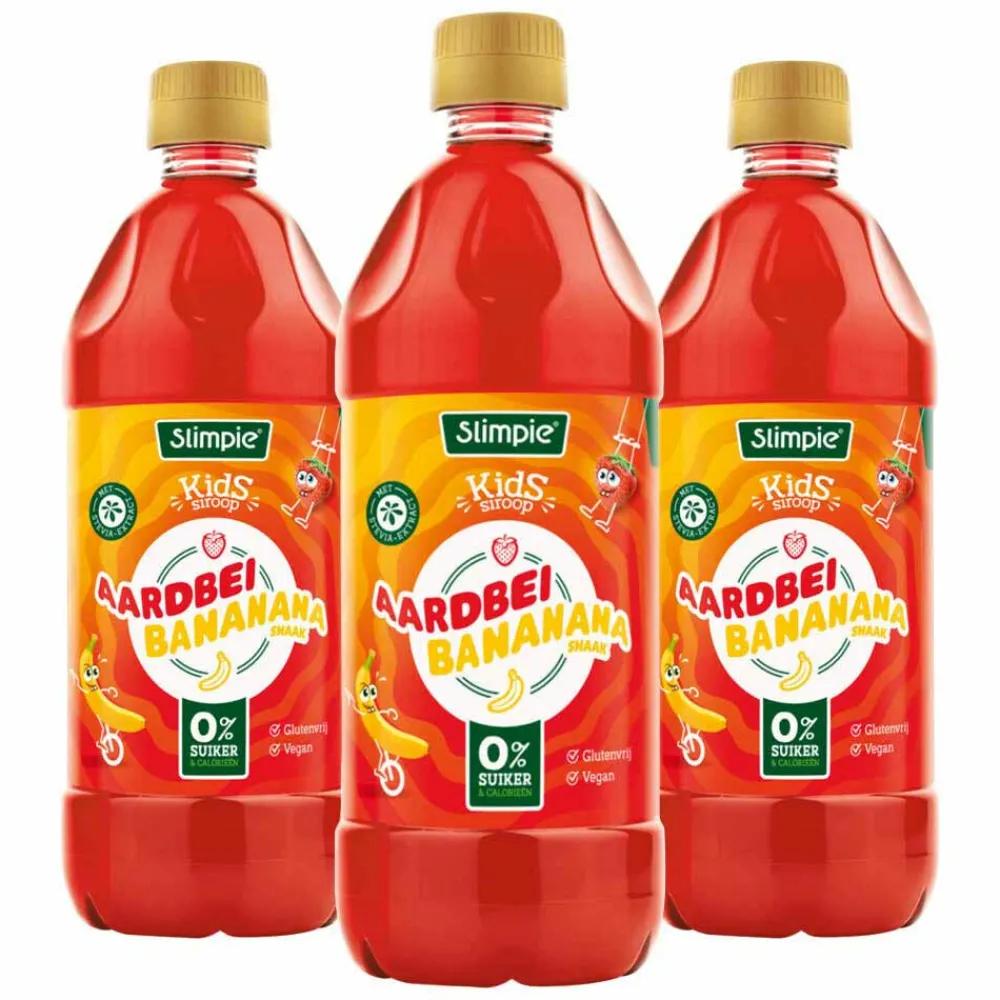 Siropen & Zoetstoffen|Dranken<Slimpie 3x Siroop Kids Aardbei Bananana 580 ml