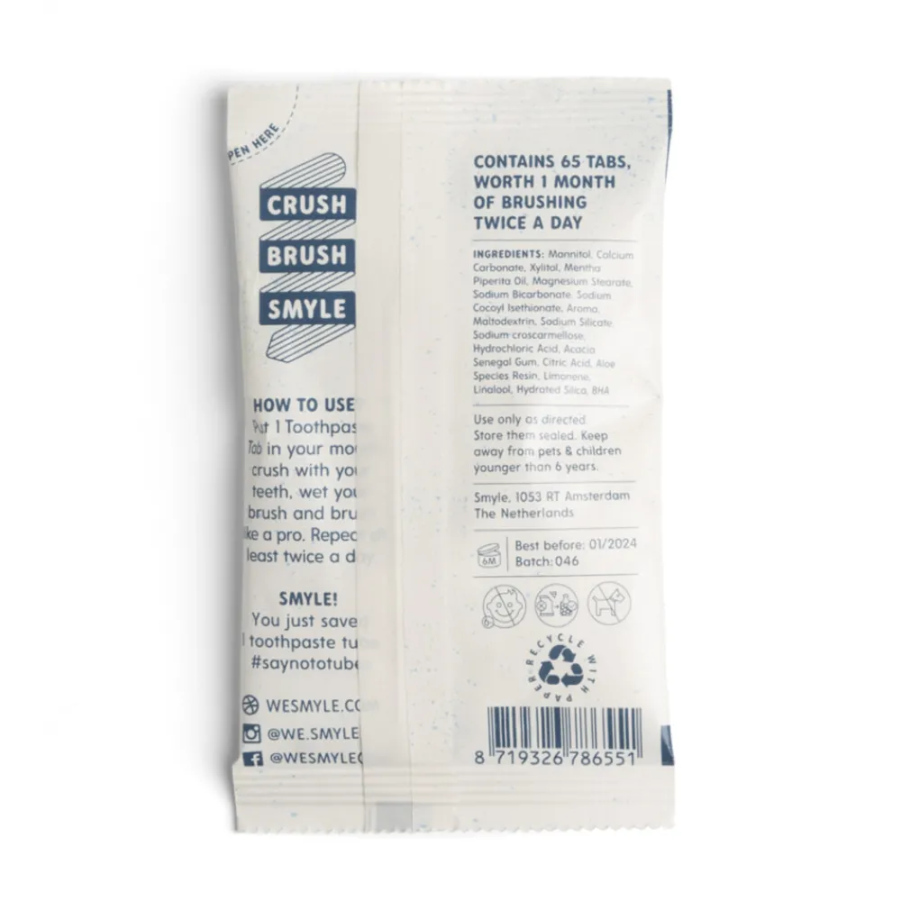 Sale 3x Tandpasta Tabs Navulling zonder Fluoride 65 stuks Spoelen & Poetsen