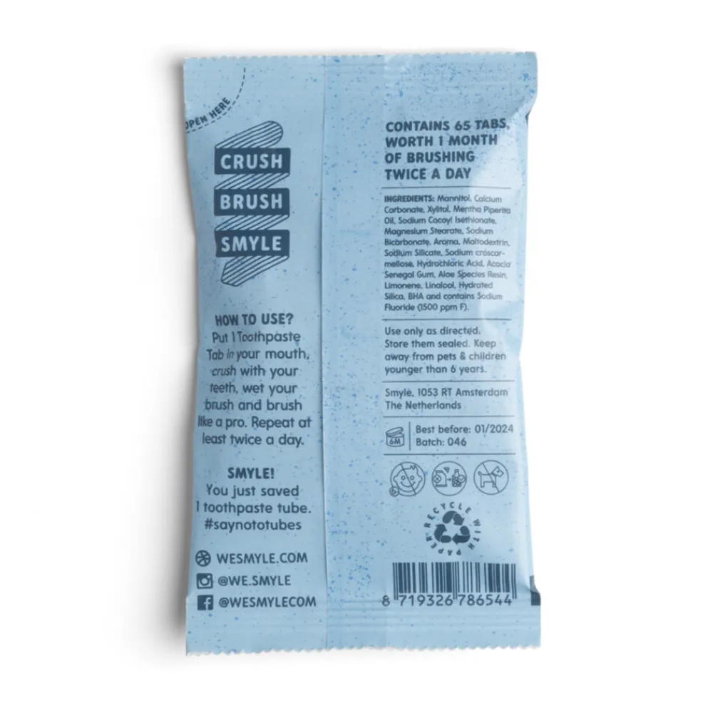 New 3x Tandpasta Tabs Navulling met Fluoride 65 stuks Spoelen & Poetsen