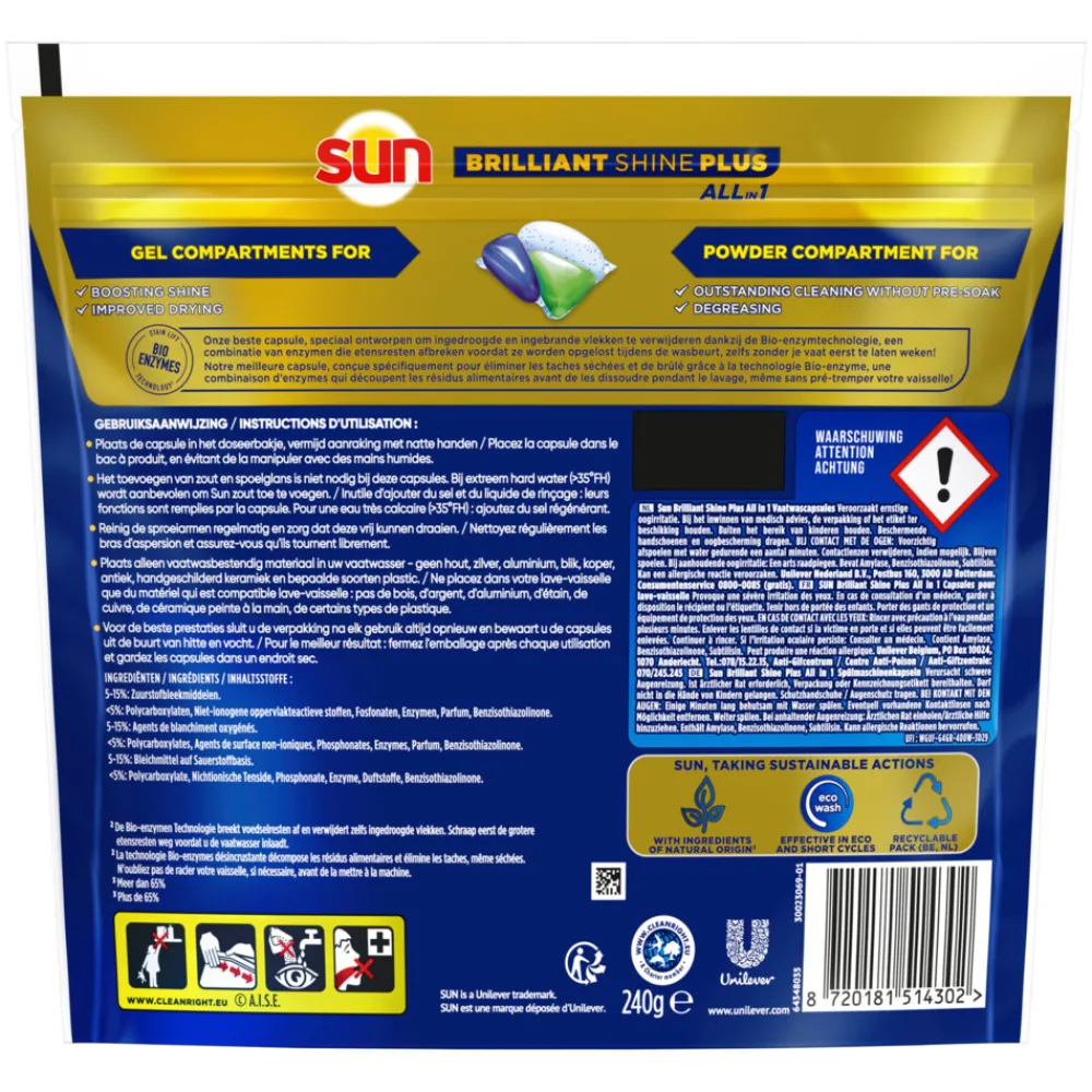 Hot 8x Brilliant Shine+ All-in 1 Vaatwascapsules 16 stuks Machineafwas