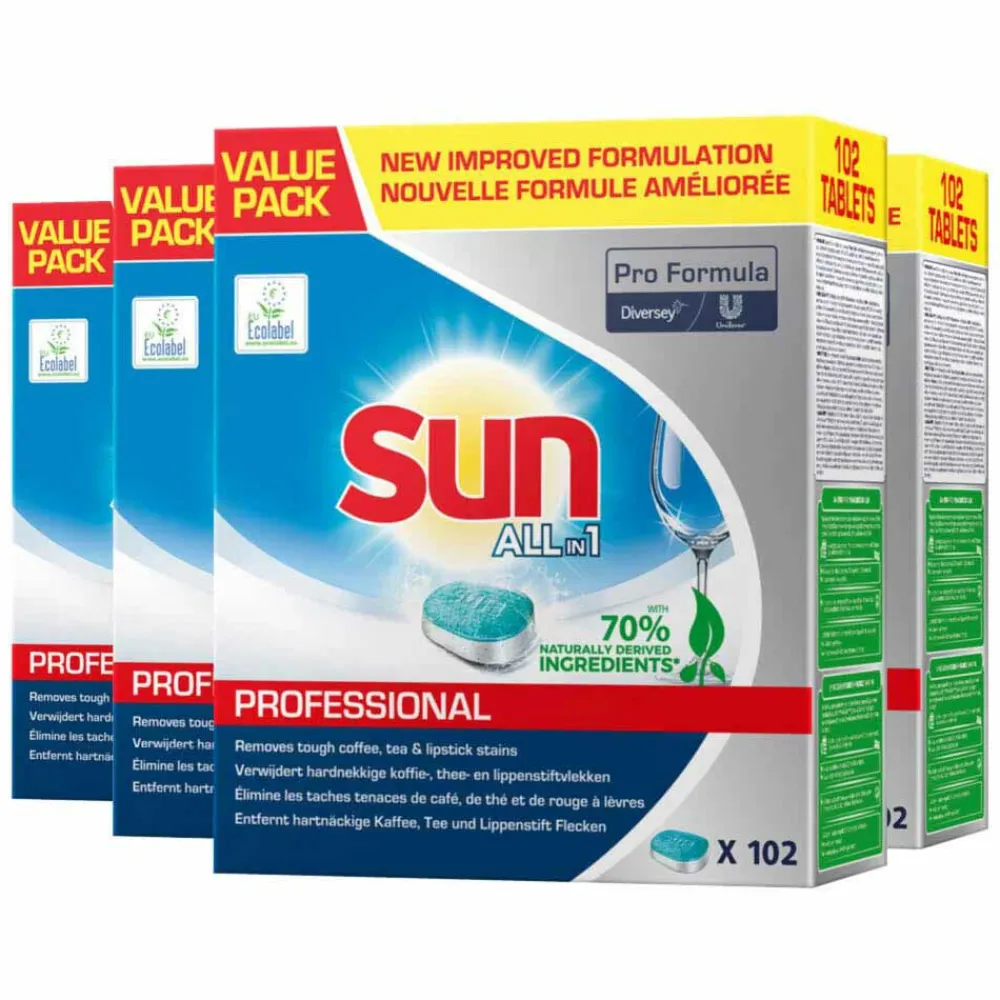 Professioneel Vaatwasmiddel|Machineafwas<Sun Professional 4x Vaatwastabletten All in 1 Pro Formula 102 stuks