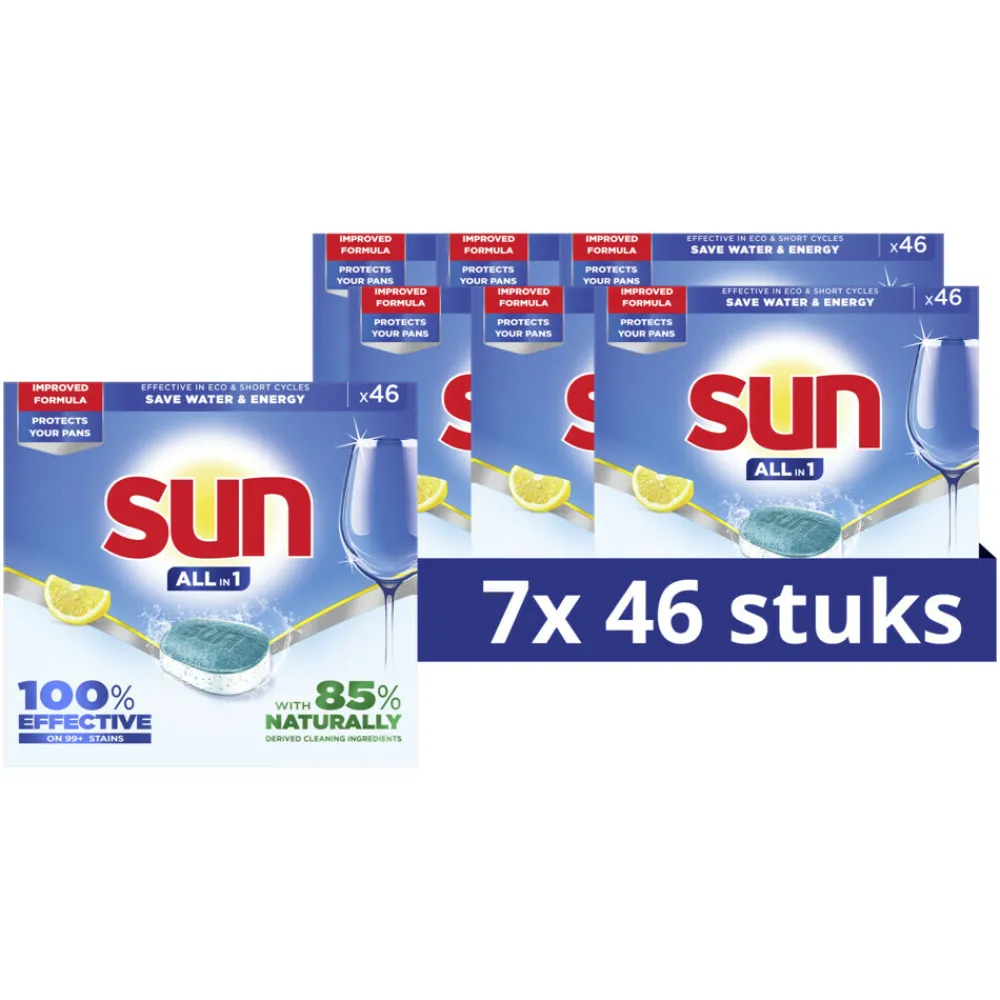 Machineafwas<Sun 7x Vaatwastabletten All-in-1 Citroen 46 stuks