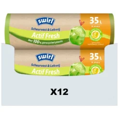 12x Vuilniszakken met Trekband Geparfumeerd Actif Fresh 35 liter 9 stuks^Swirl