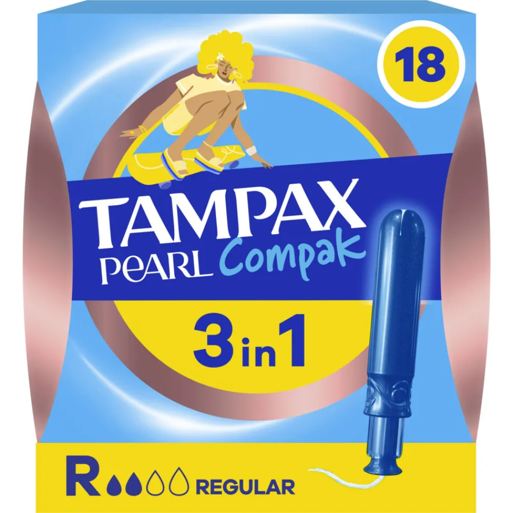 8x Pearl Compak Regular Tampons Met Inbrenghuls 18 stuks^Tampax Discount