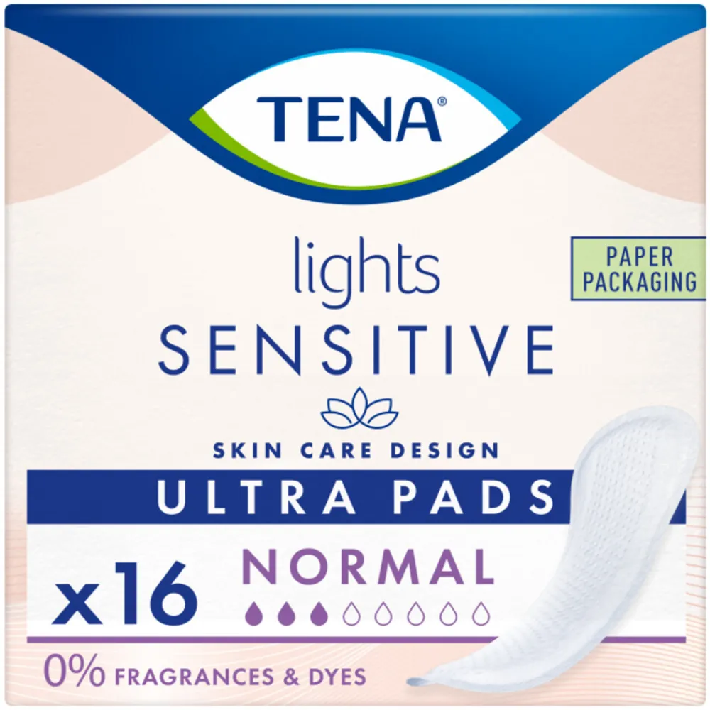 Incontinentie|Intiemhygiëne<TENA 3x Sensitive Lights Ultra Pads Normal 16 stuks
