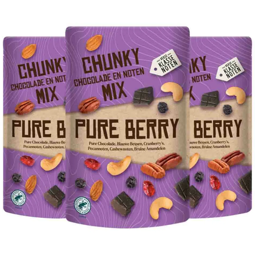 Online 3x Chunky Chocolade en Noten Mix Pure Berry 150 gr Noten