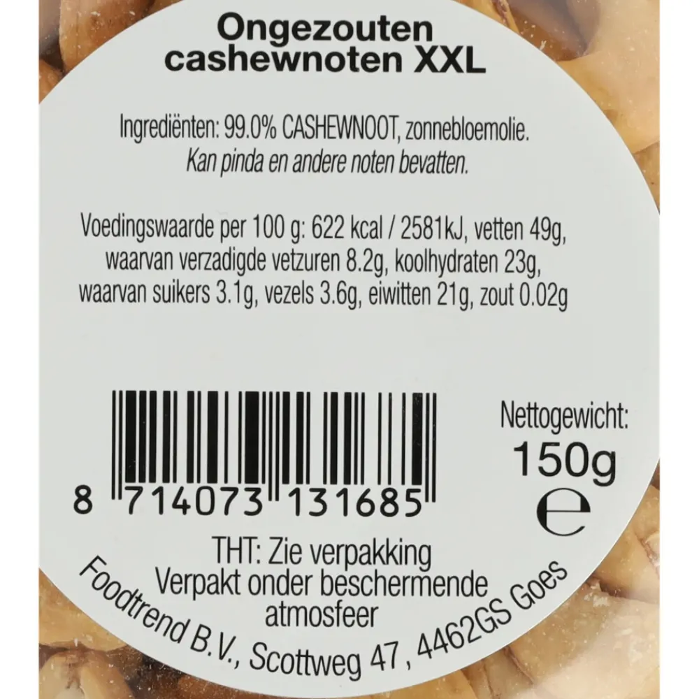 Noten<Verse Klassenoten 6x Duurzame Cashews XXL Ongezouten 150 gr