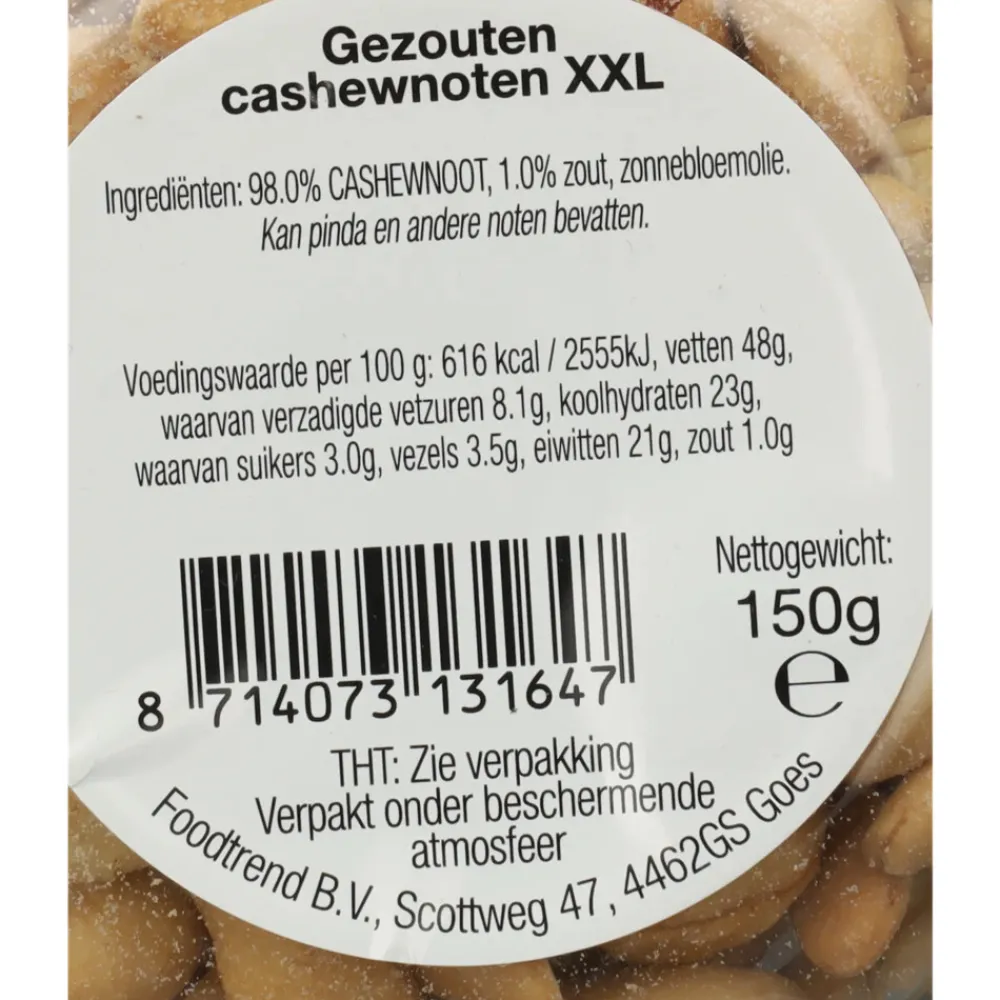 Noten<Verse Klassenoten 6x Duurzame Cashews XXL Gezouten 150 gr