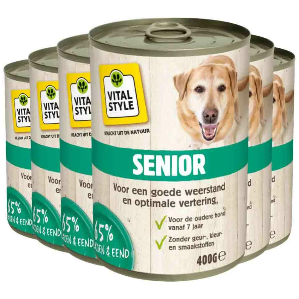 6x Hondenvoer Blik Senior 400 gr^Vitalstyle New