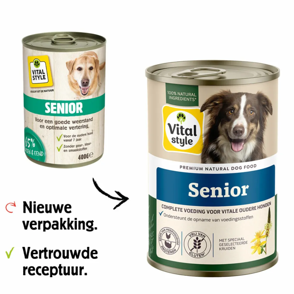 6x Hondenvoer Blik Senior 400 gr^Vitalstyle New