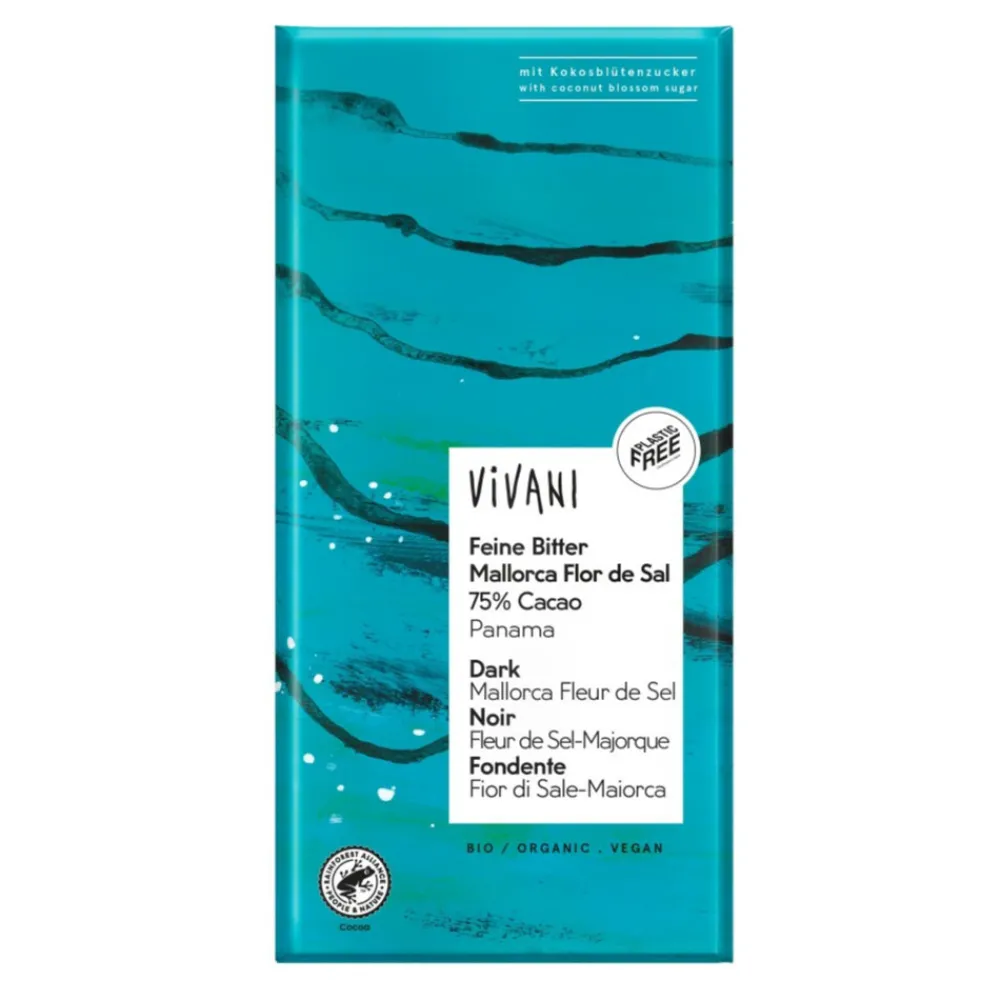 Chocolade<Vivani 10x Chocoladereep Puur Zeezout 80 gr