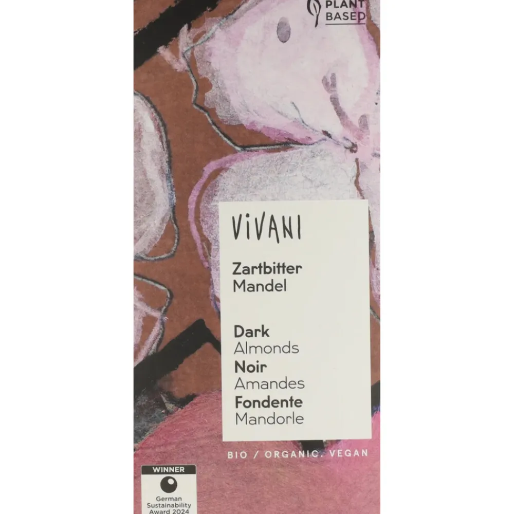 Chocolade<Vivani 10x Chocoladereep Puur Amandelen 100 gr