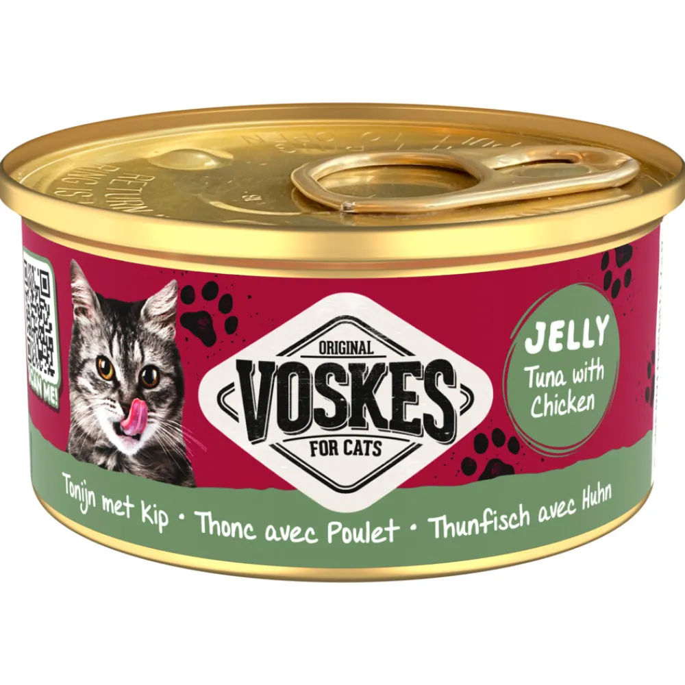 Kattenvoer<Voskes 24x Kattenvoer Nat Gelei Tonijn & Kip 85 gr