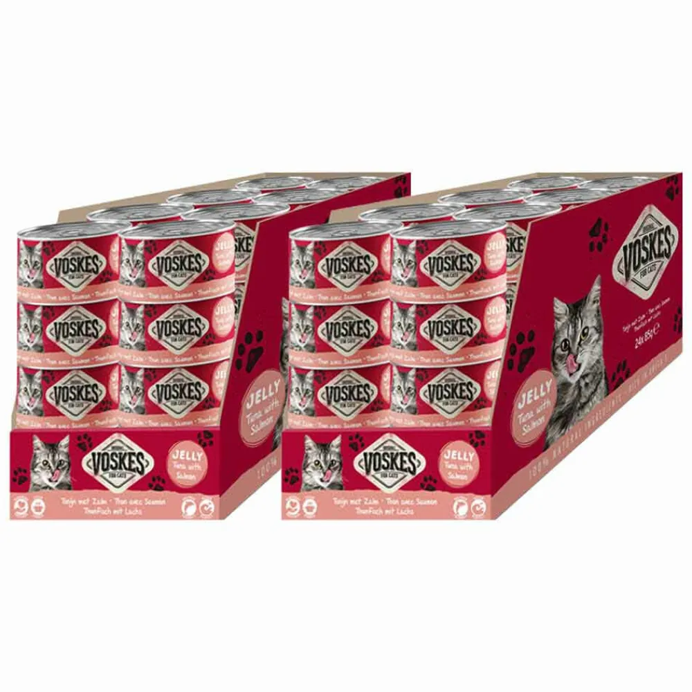 Kattenvoer<Voskes 48x Kattenvoer Nat Tonijn met Zalm 85 gr