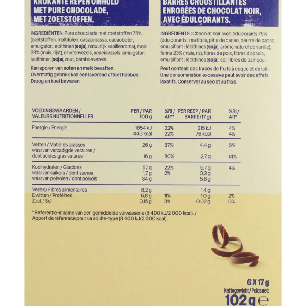 Snacks & Tussendoortjes<WeCare 8x Bars Crunchy Dark Choco 102 gr