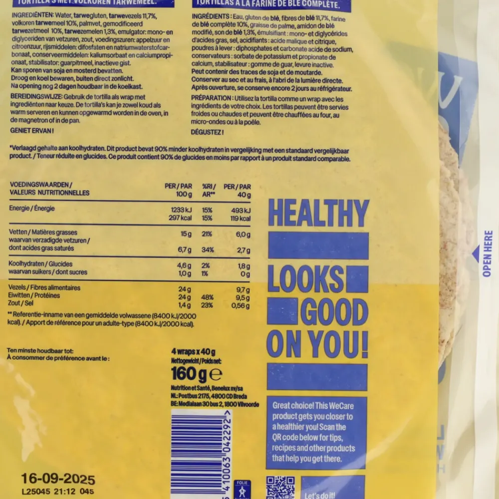Pasta, Rijst & Wraps<WeCare 12x Lower Carb Tortillas Volkoren 160 gr