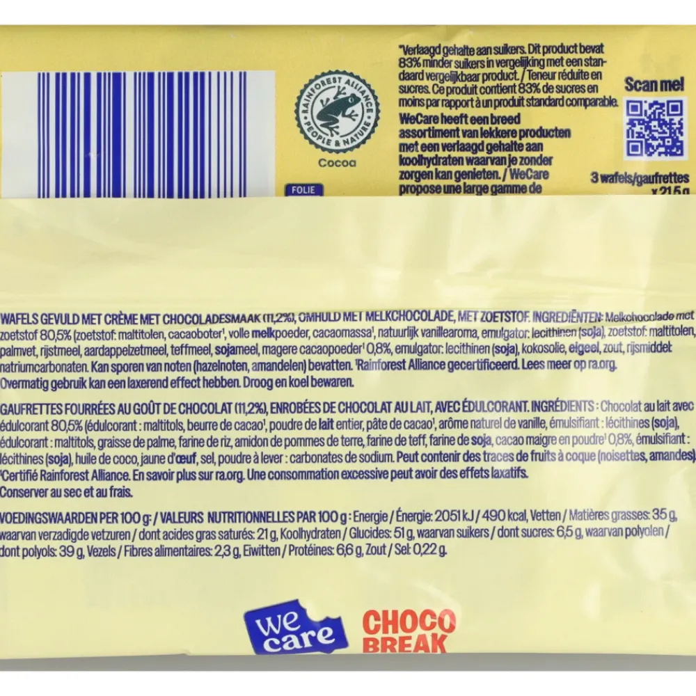 Snacks & Tussendoortjes<WeCare 3x Lower Suger Chocolate 64,5 gr