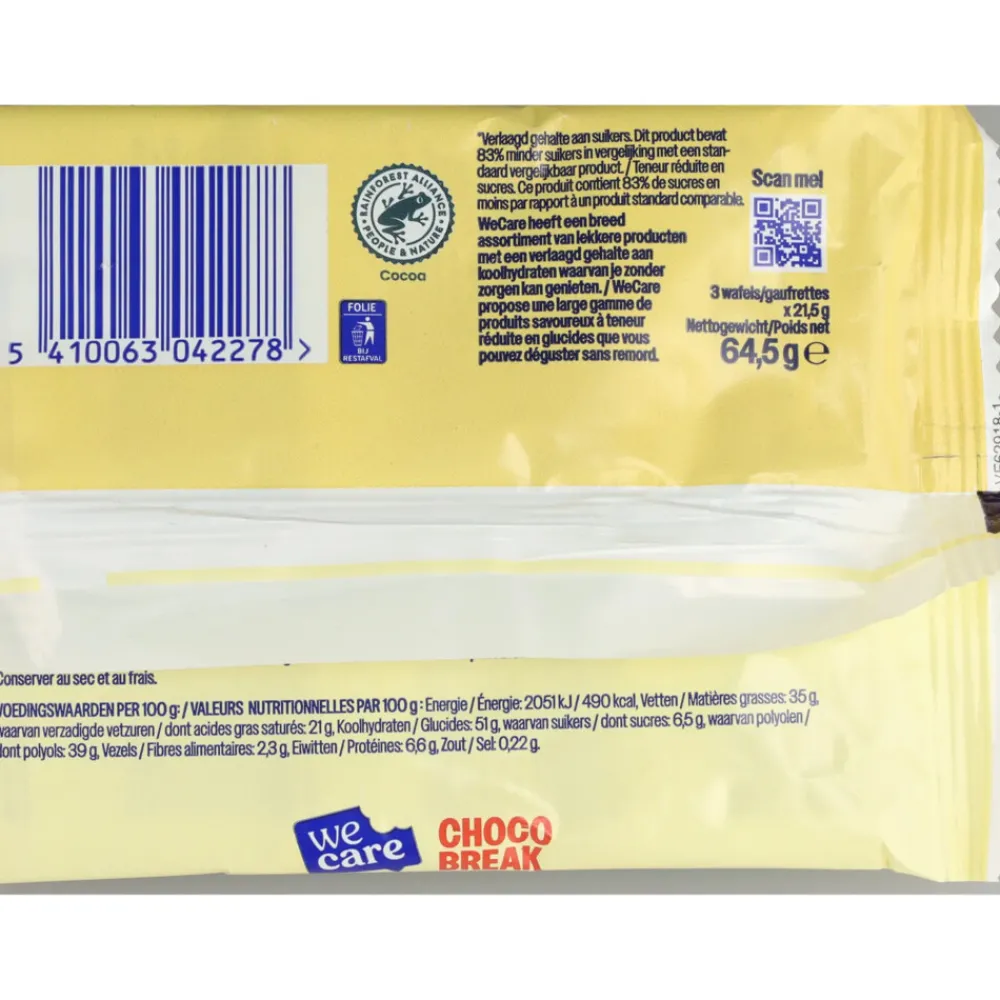 Snacks & Tussendoortjes<WeCare 14x Lower Suger Chocolate 64,5 gr