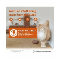 Kattenvoer<Wellness Core 12x Kattenvoer 98% Recipe Kalkoen 85 gr