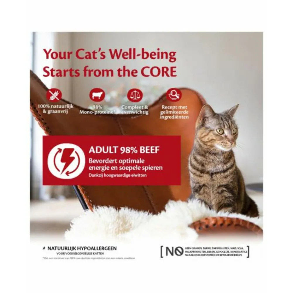 12x Kattenvoer 98% Recipe Rund 85 gr^Wellness Core Best