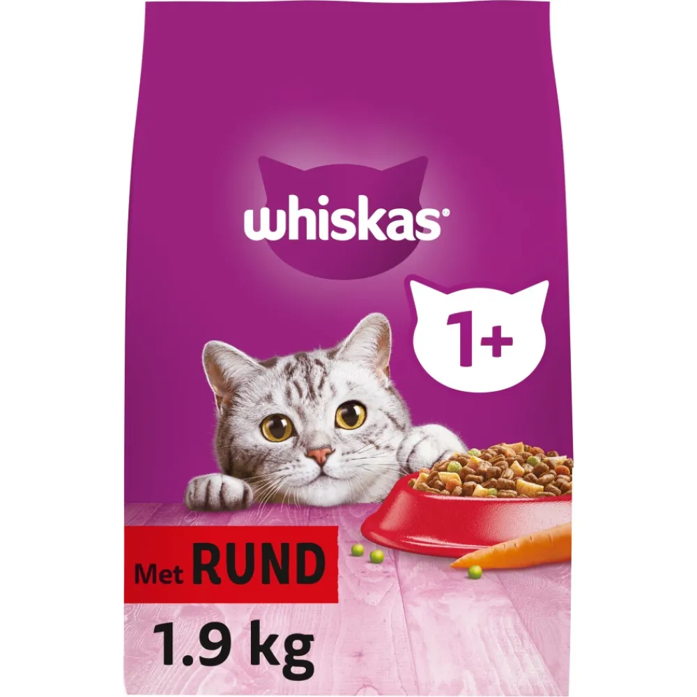 Kattenvoer<Whiskas 6x 1+ Adult Katten Droogvoer Rund 1,9 kg