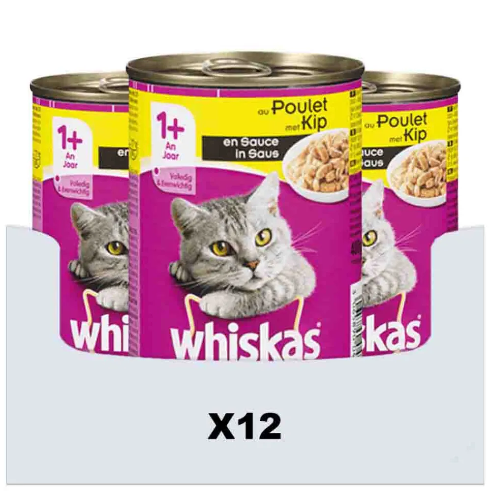 Kattenvoer<Whiskas 12x Blik Adult Brokjes in Saus Kip 400 gr