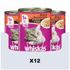 Kattenvoer<Whiskas 12x Blik Adult Brokjes in Saus Rund 400 gr
