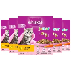 Kattenvoer<Whiskas 5x Junior Kattenbrokken Kip 800 gr