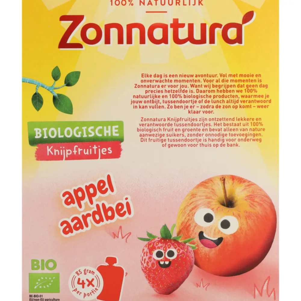 3x Knijpfruit Appel/Aardbei Biologisch 4 x 85 gr^Zonnatura Clearance