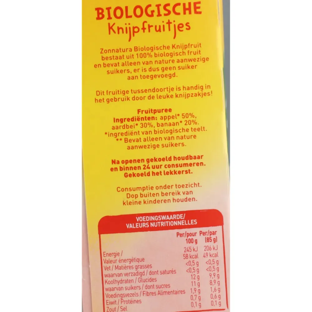 3x Knijpfruit Appel/Aardbei Biologisch 4 x 85 gr^Zonnatura Clearance