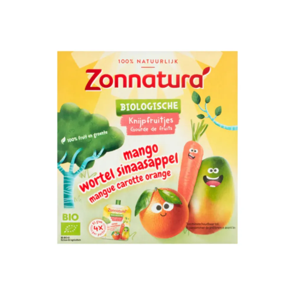 3x Knijpfruit Groente Mango/Wortel/Sinas Biologisch 4 x 85 gr^Zonnatura Clearance