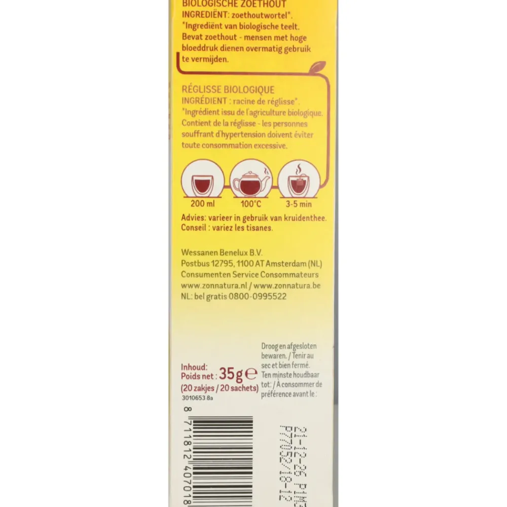 3x Thee Zoethout Bio 20 stuks^Zonnatura Discount