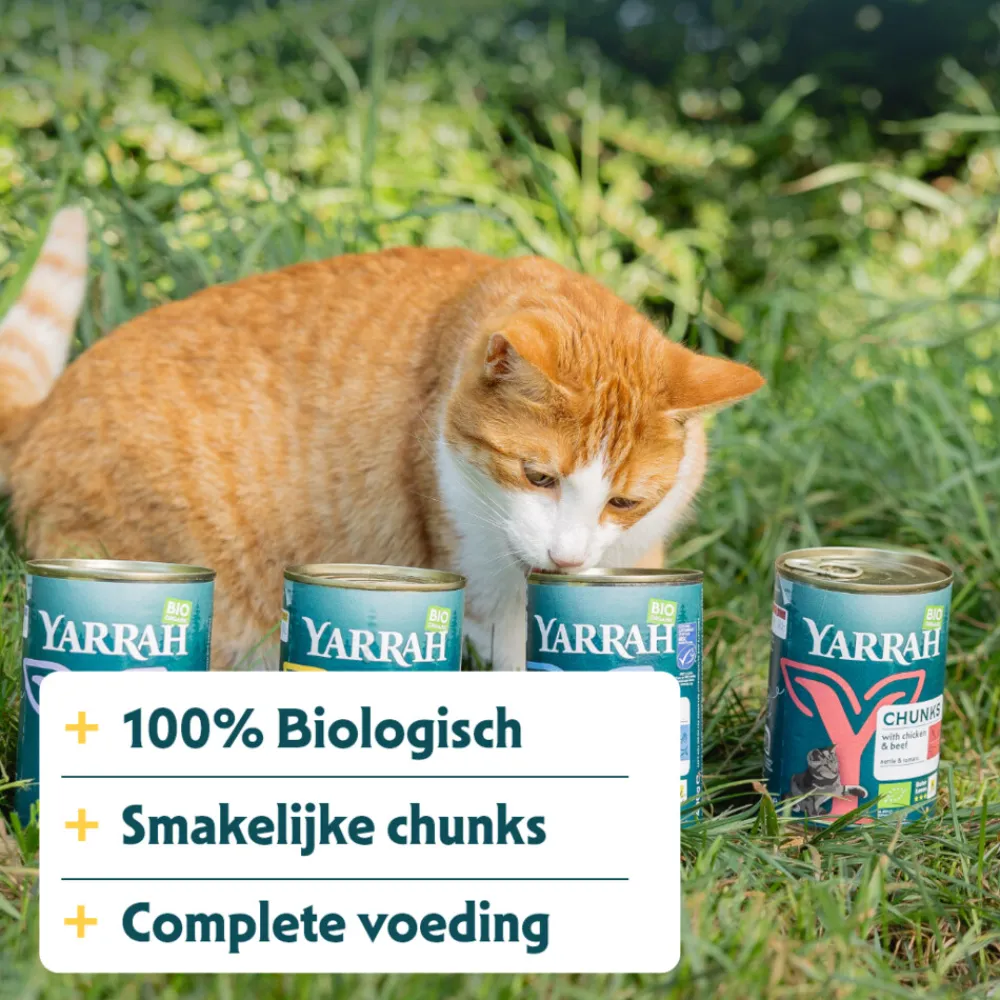 Kattenvoer<Yarrah Bio Kattenvoer Chunks Kip & Rund 405 gr