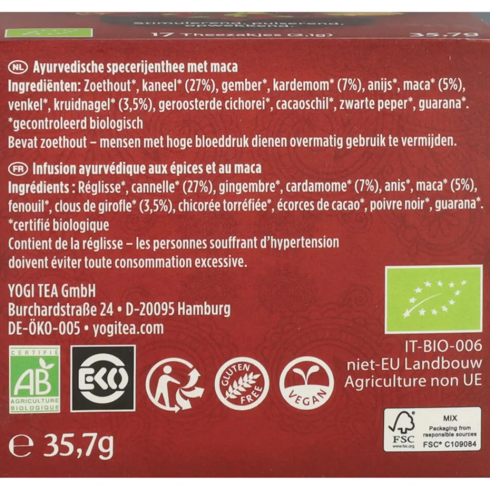 Maca Chai 12 Stuks^Yogi tea Best